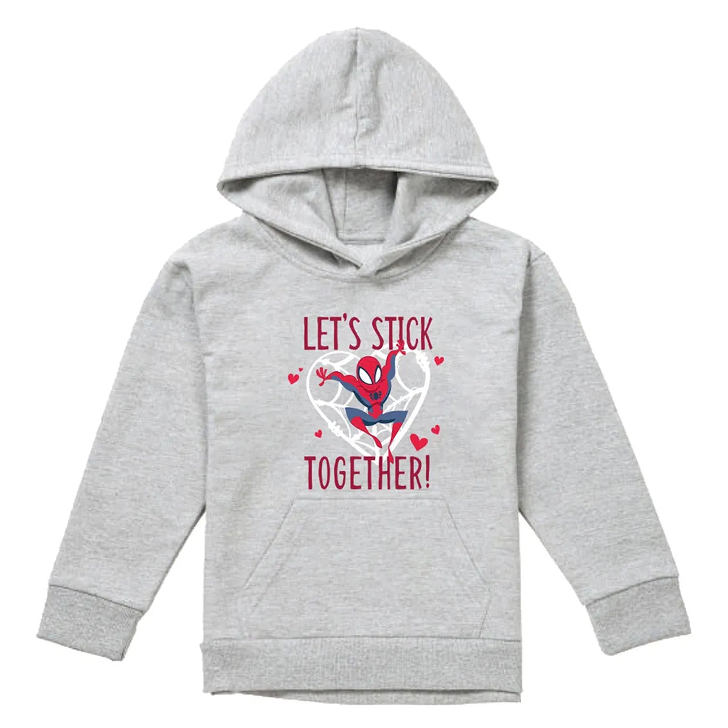 Athletic Heather - Front - Spider-Man Childrens-Kids Let´s Stick Together Heather Pull Over Valentine`s Day Hoodie