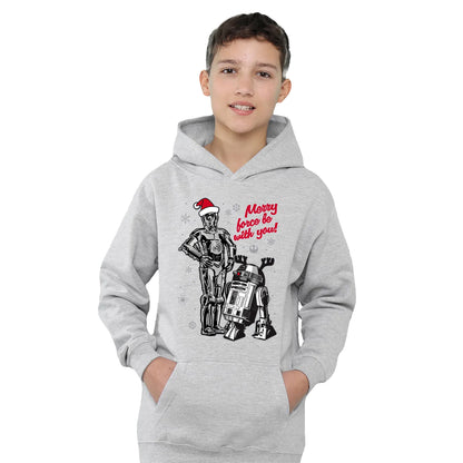 Athletic Heather - Side - Star Wars Childrens-Kids Merry Christmas Droids Pullover Hoodie