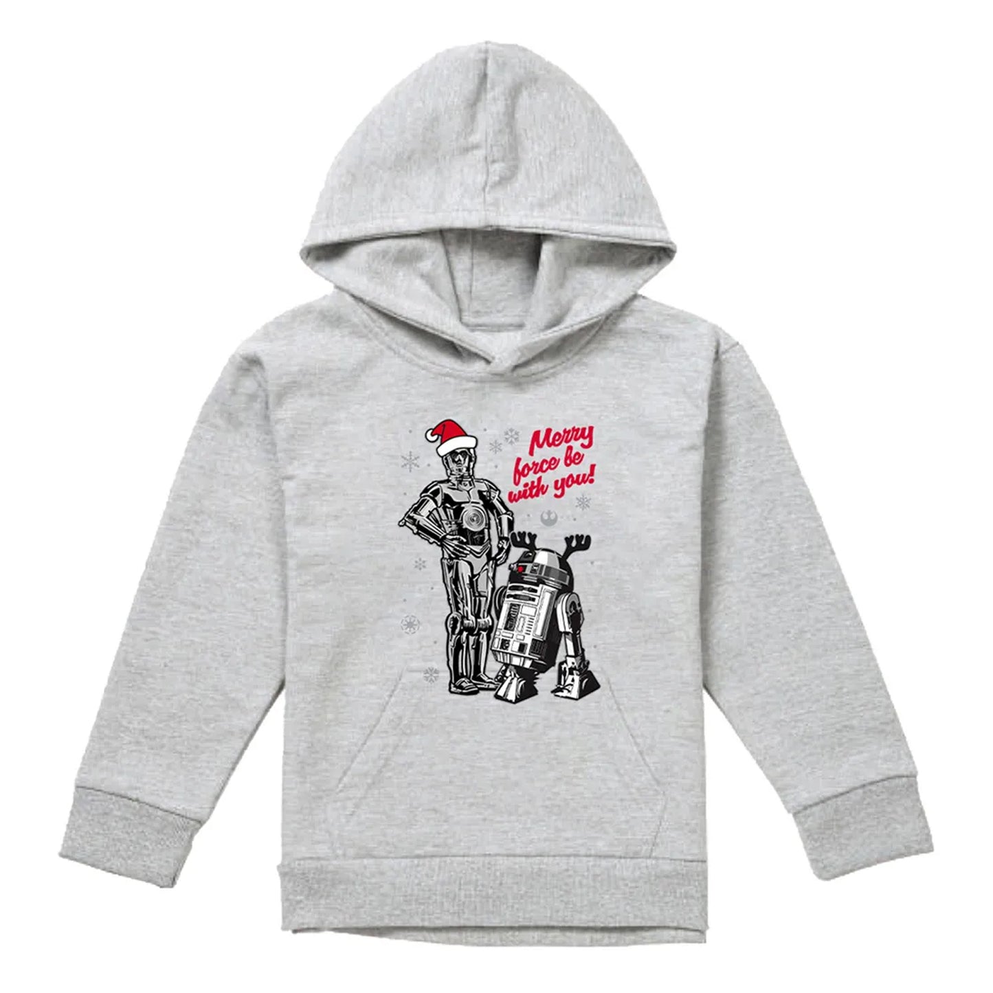 Athletic Heather - Front - Star Wars Childrens-Kids Merry Christmas Droids Pullover Hoodie
