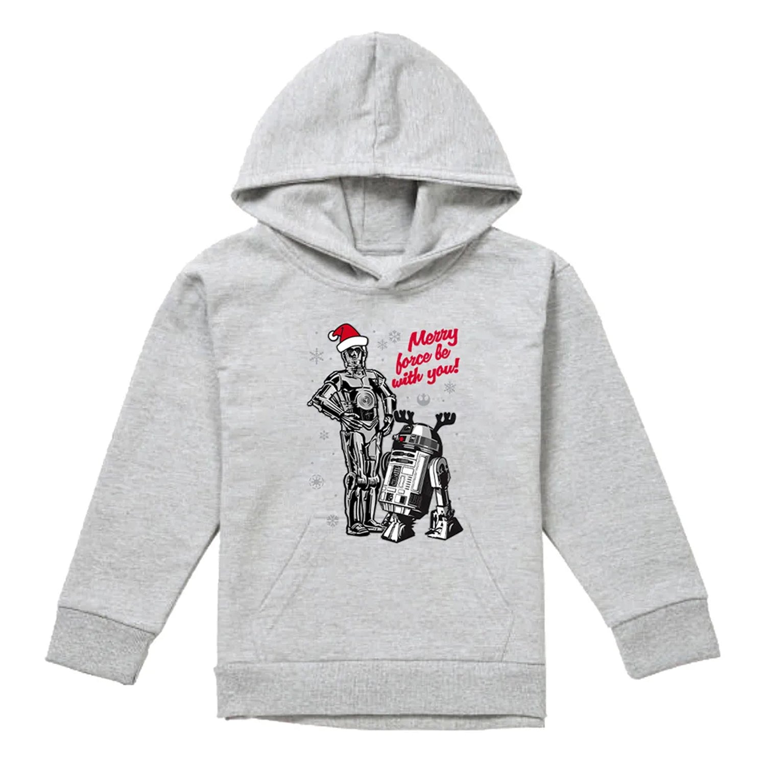 Athletic Heather - Front - Star Wars Childrens-Kids Merry Christmas Droids Pullover Hoodie