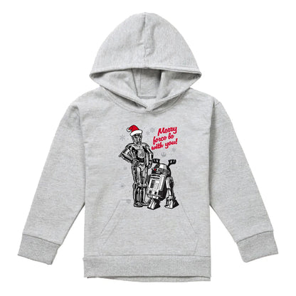 Athletic Heather - Front - Star Wars Childrens-Kids Merry Christmas Droids Pullover Hoodie