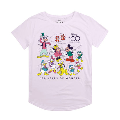 Lavender - Front - Mickey Mouse & Friends Womens-Ladies 100th Anniversary Edition Retro Roll Sleeve T-Shirt