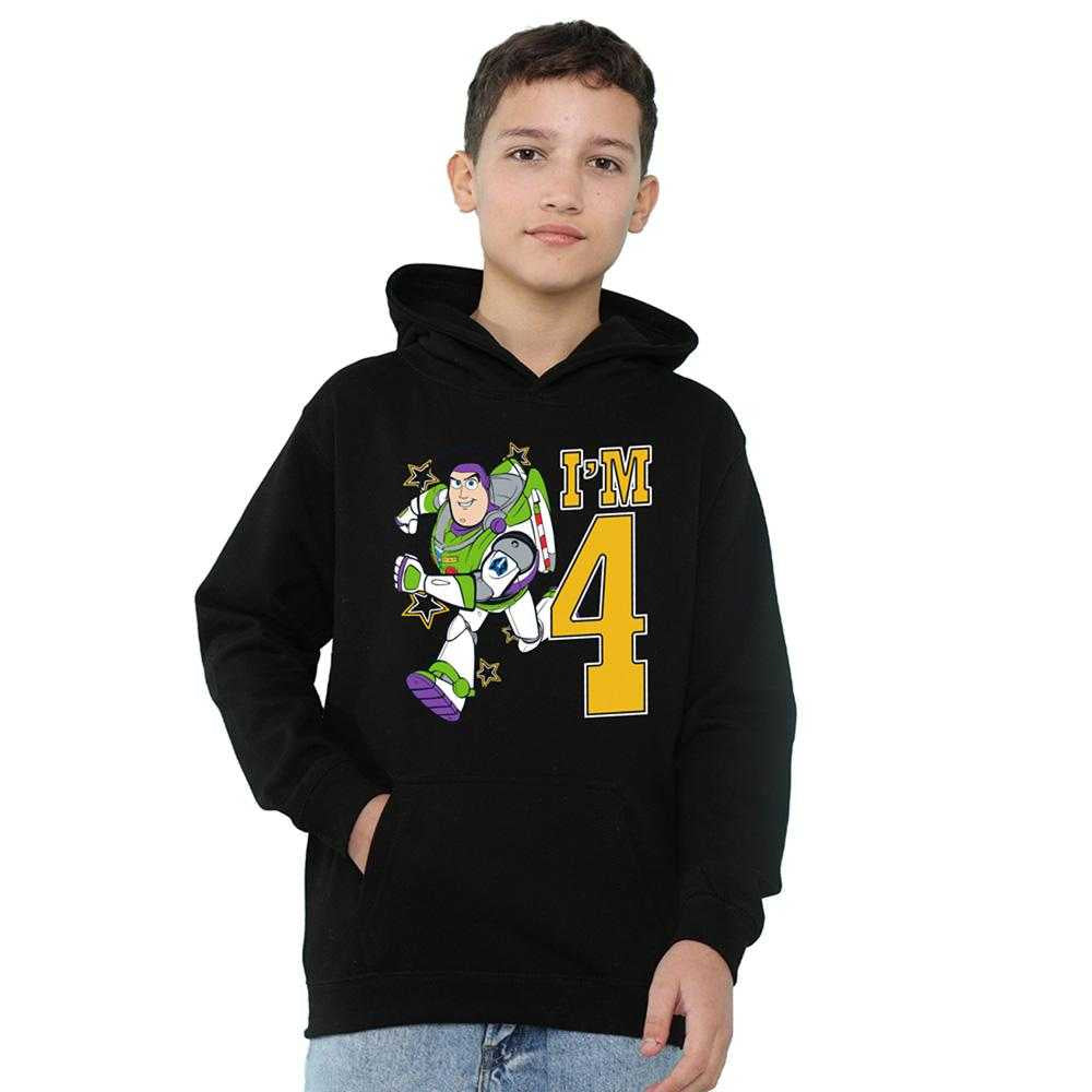 Black - Side - Toy Story Childrens-Kids I´m 4 Buzz Lightyear Birthday Pullover Hoodie