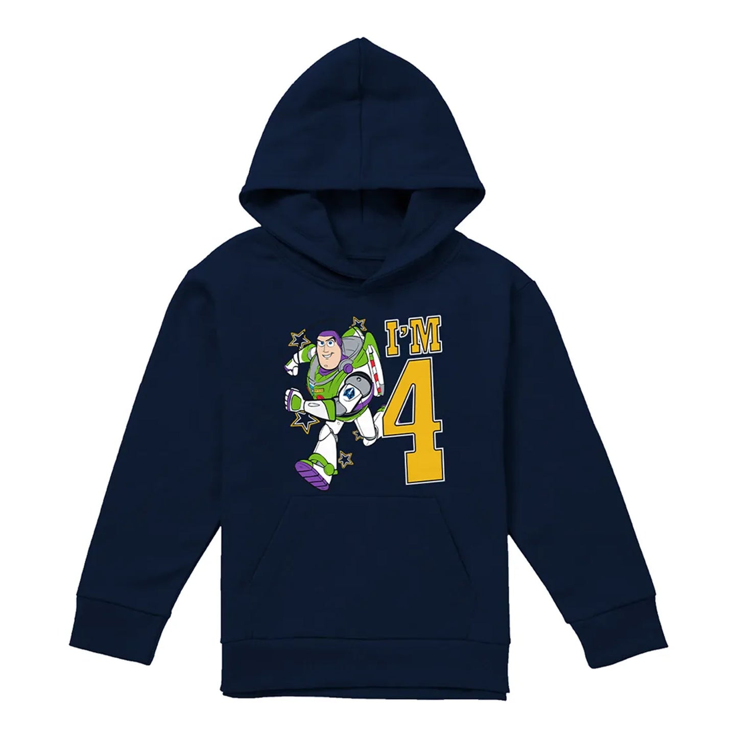 Navy - Front - Toy Story Childrens-Kids I´m 4 Buzz Lightyear Birthday Pullover Hoodie