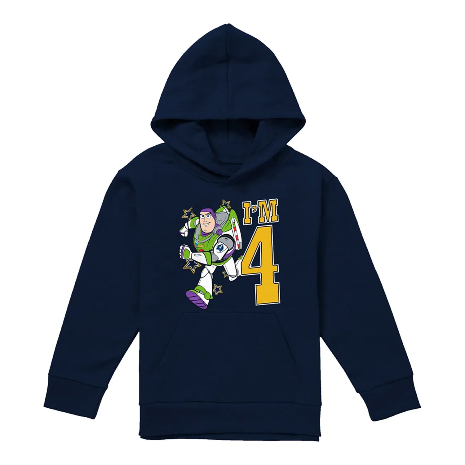 Navy - Front - Toy Story Childrens-Kids I´m 4 Buzz Lightyear Birthday Pullover Hoodie