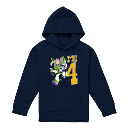 Navy - Front - Toy Story Childrens-Kids I´m 4 Buzz Lightyear Birthday Pullover Hoodie