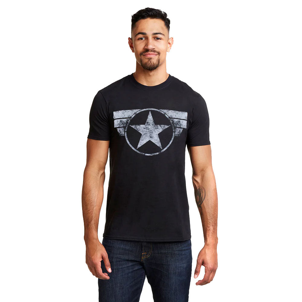Black - Side - Captain America Mens Logo T-Shirt