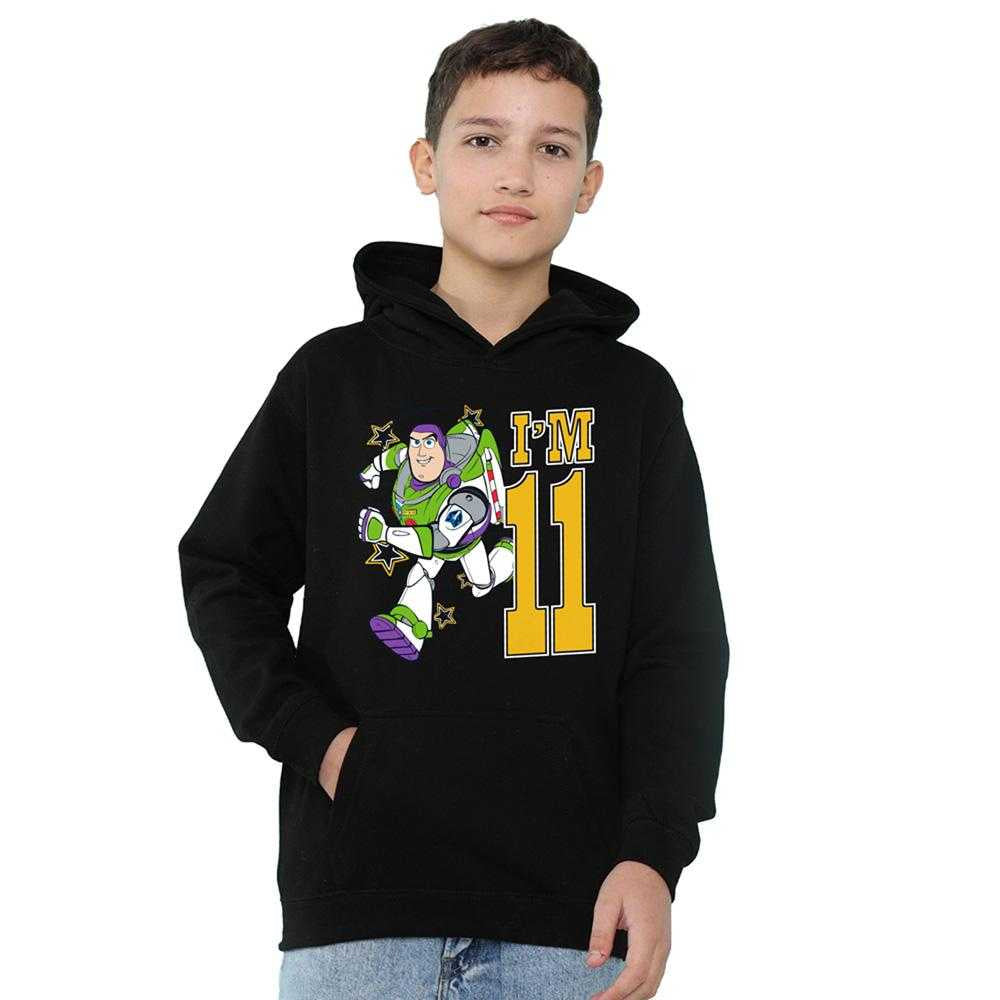 Black - Side - Toy Story Childrens-Kids I´m 11 Buzz Lightyear Birthday Pullover Hoodie