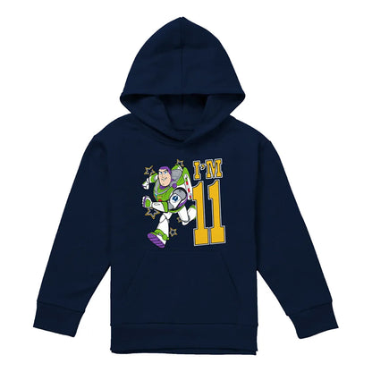 Navy - Front - Toy Story Childrens-Kids I´m 11 Buzz Lightyear Birthday Pullover Hoodie