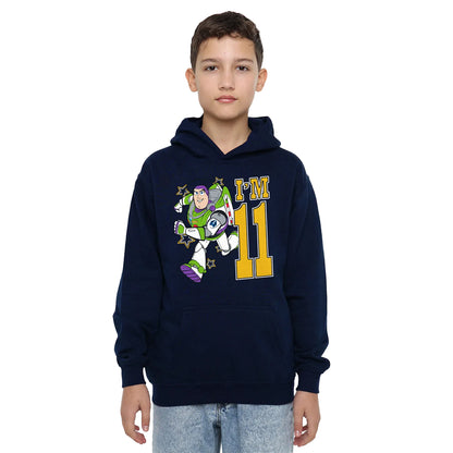 Navy - Side - Toy Story Childrens-Kids I´m 11 Buzz Lightyear Birthday Pullover Hoodie
