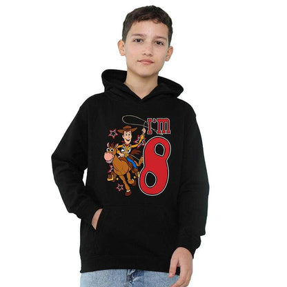 Black - Side - Toy Story Childrens-Kids I´m 8 Woody Birthday Pullover Hoodie