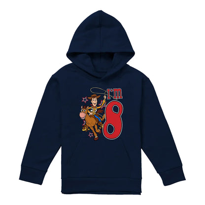 Navy - Front - Toy Story Childrens-Kids I´m 8 Woody Birthday Pullover Hoodie