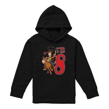Black - Front - Toy Story Childrens-Kids I´m 8 Woody Birthday Pullover Hoodie