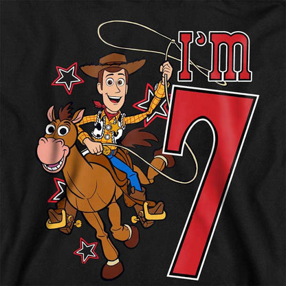 Black - Pack Shot - Toy Story Childrens-Kids I´m 7 Woody Birthday Pullover Hoodie