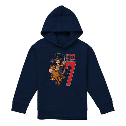 Navy - Front - Toy Story Childrens-Kids I´m 7 Woody Birthday Pullover Hoodie