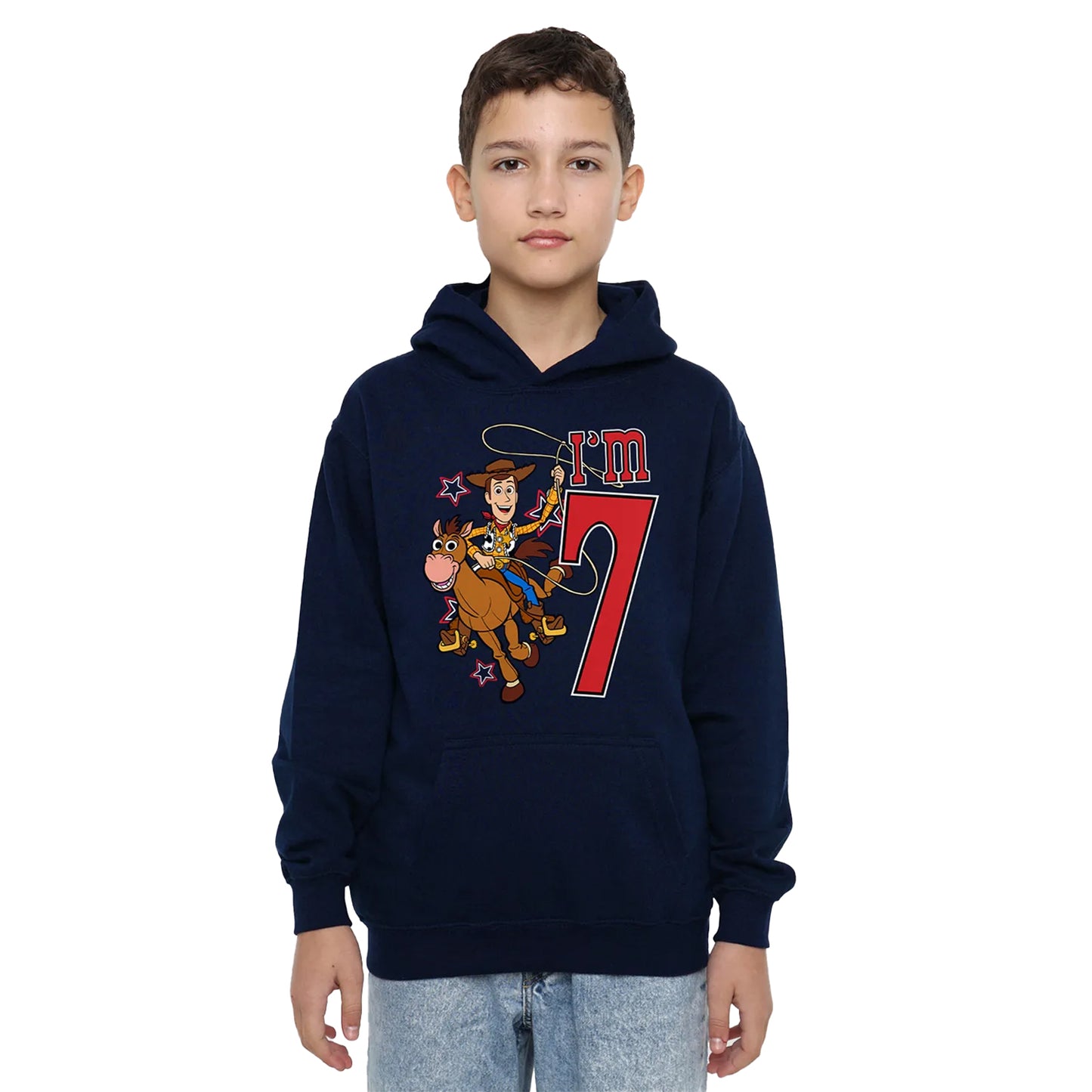Navy - Side - Toy Story Childrens-Kids I´m 7 Woody Birthday Pullover Hoodie