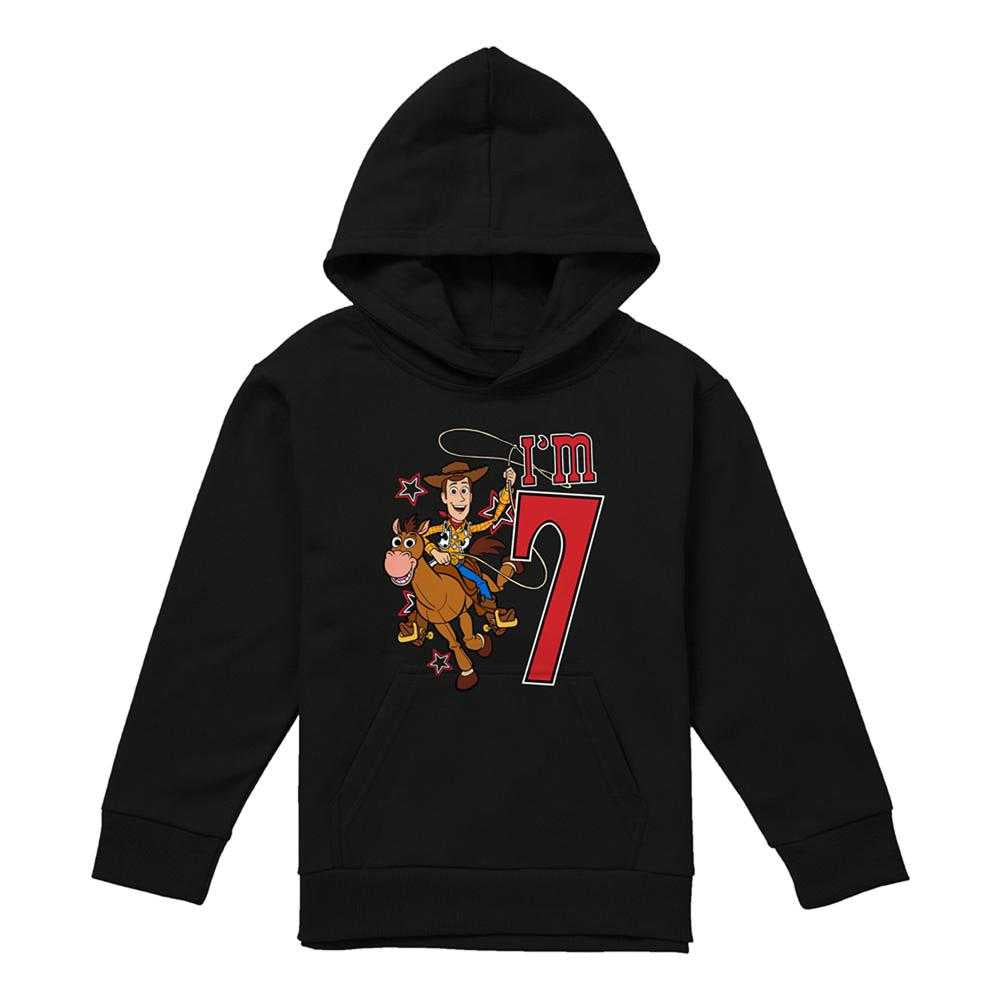 Black - Front - Toy Story Childrens-Kids I´m 7 Woody Birthday Pullover Hoodie