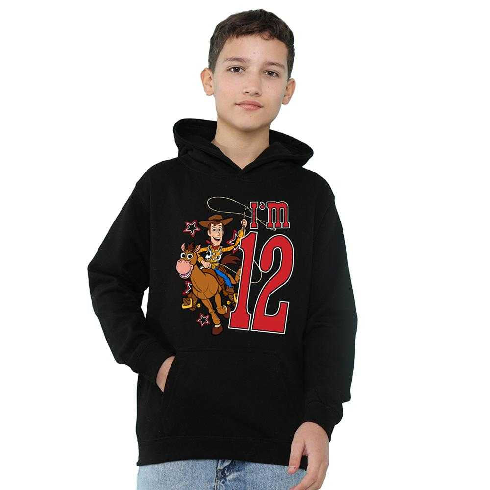 Black - Side - Toy Story Childrens-Kids I´m 12 Woody Birthday Pullover Hoodie