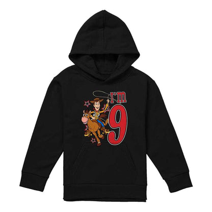 Black - Front - Toy Story Childrens-Kids I´m 9 Woody Birthday Pullover Hoodie