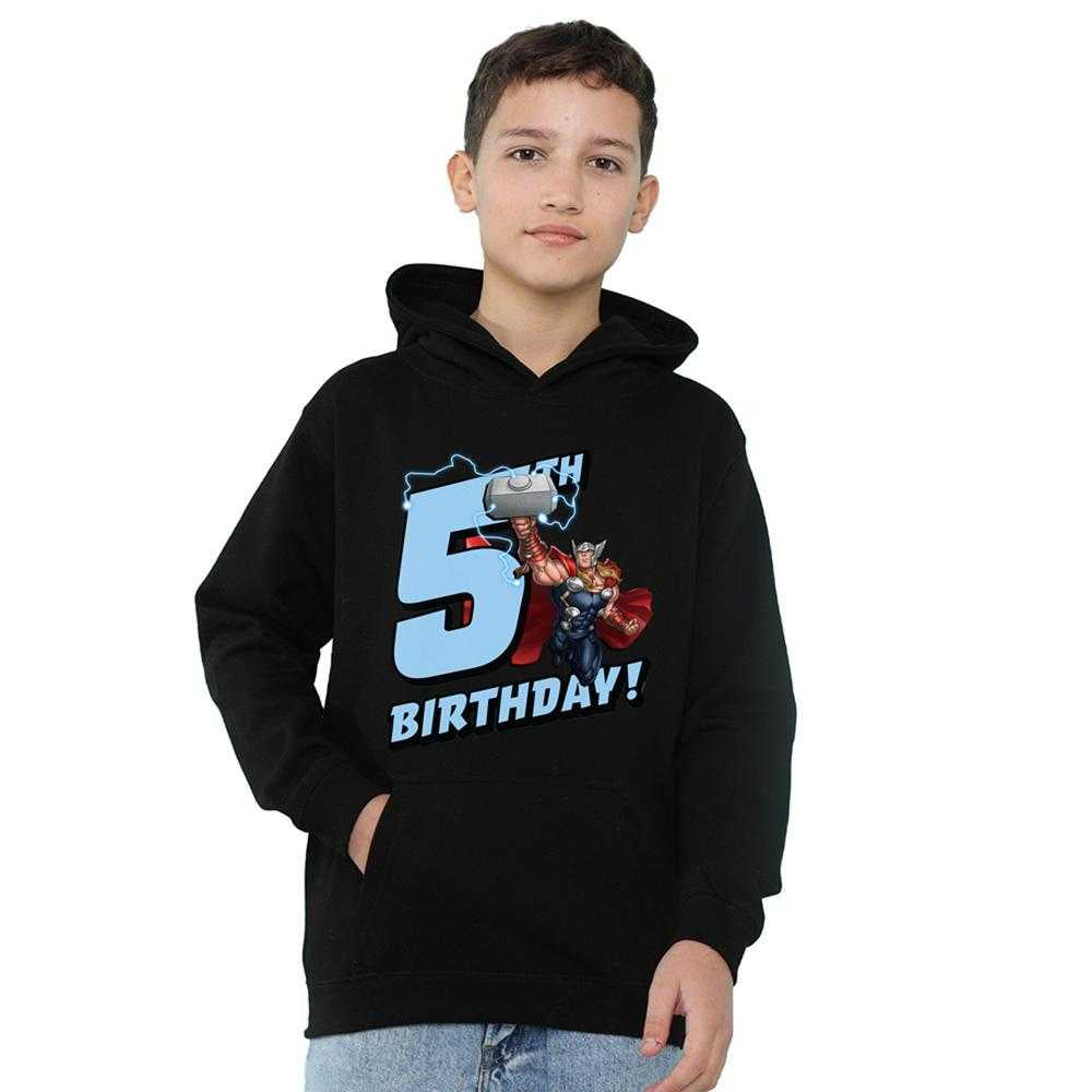 Black - Side - Marvel Childrens-Kids Thor 5th Birthday Hoodie