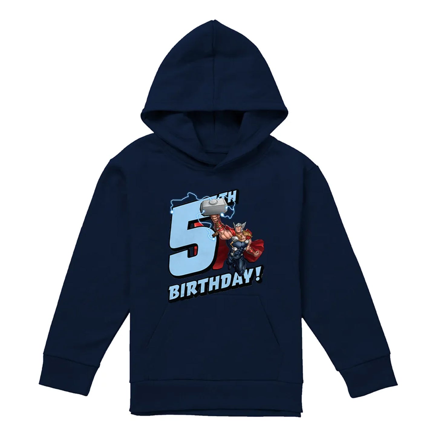 Navy - Front - Marvel Childrens-Kids Thor 5th Birthday Hoodie