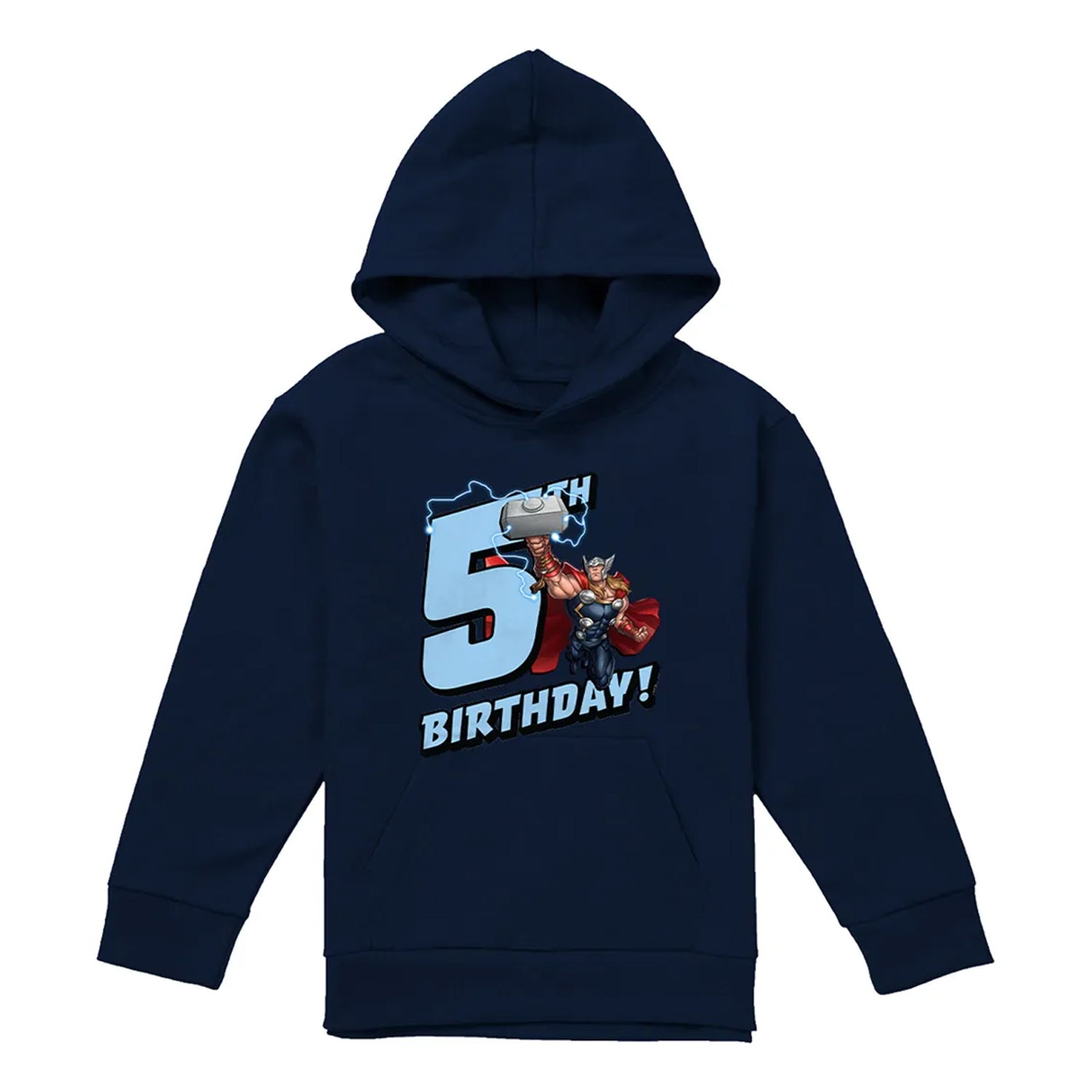 Navy - Front - Marvel Childrens-Kids Thor 5th Birthday Hoodie
