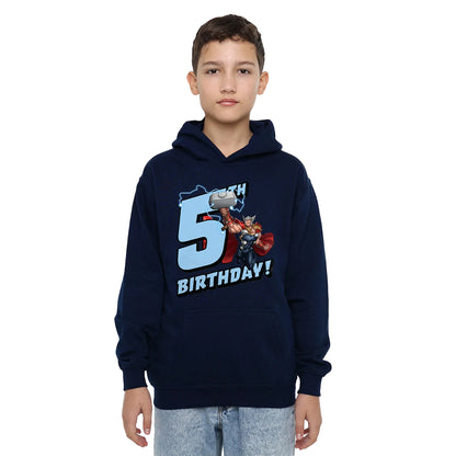 Navy - Side - Marvel Childrens-Kids Thor 5th Birthday Hoodie