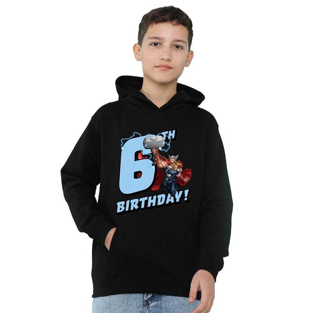 Black - Side - Marvel Childrens-Kids Thor 6th Birthday Hoodie
