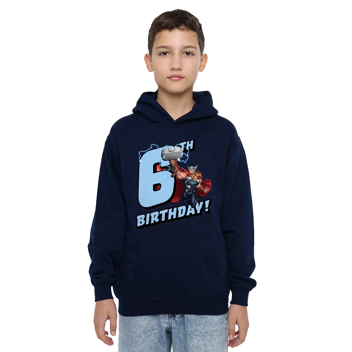 Navy - Side - Marvel Childrens-Kids Thor 6th Birthday Hoodie
