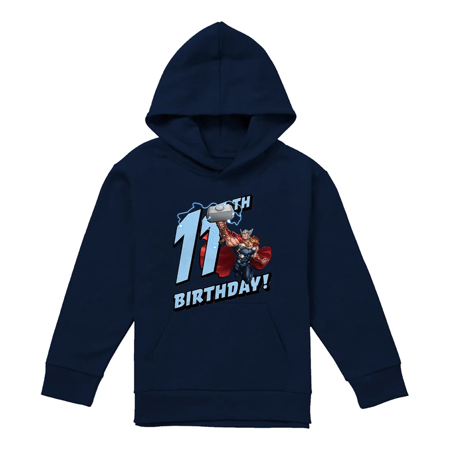 Navy - Front - Marvel Childrens-Kids Thor 11th Birthday Hoodie