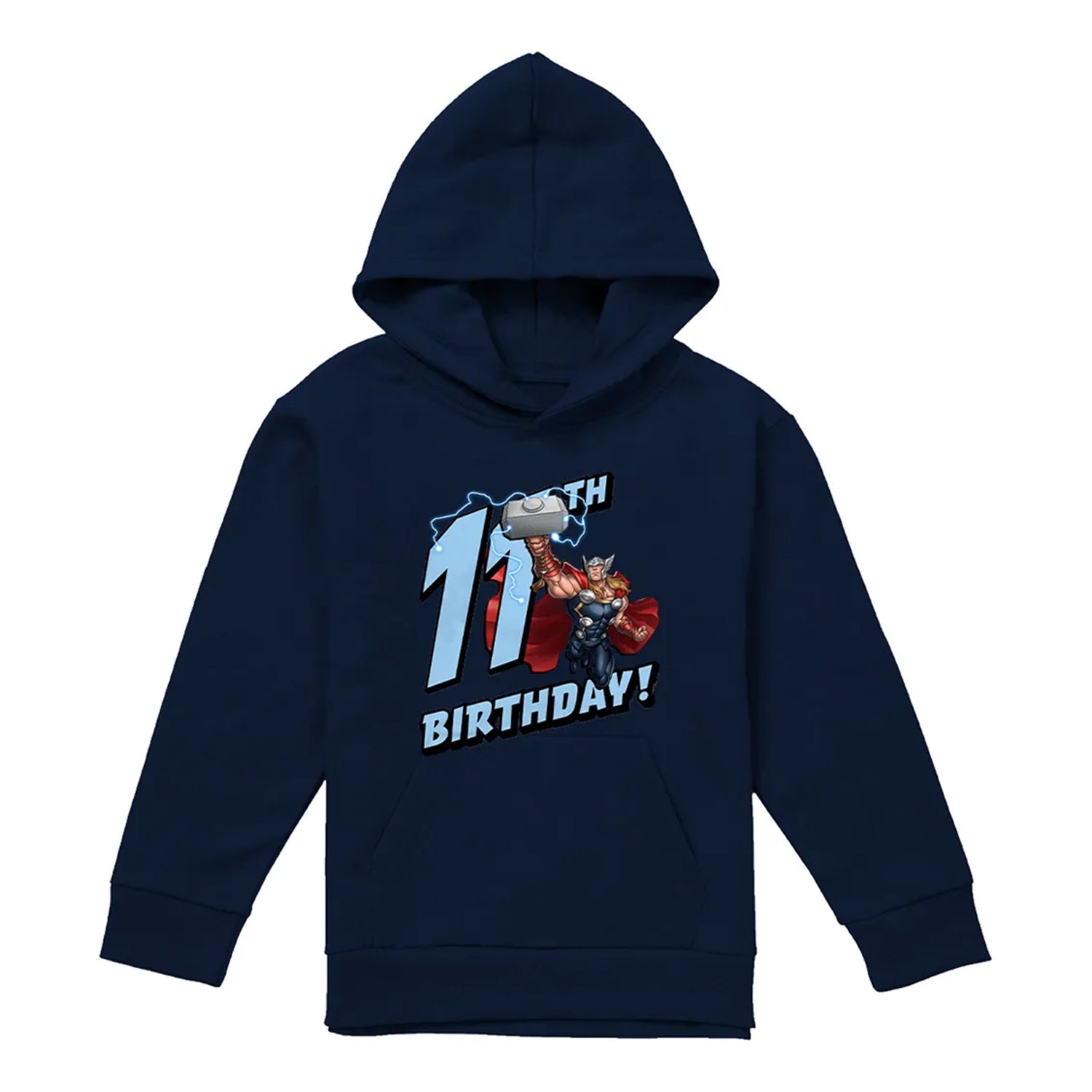 Navy - Front - Marvel Childrens-Kids Thor 11th Birthday Hoodie