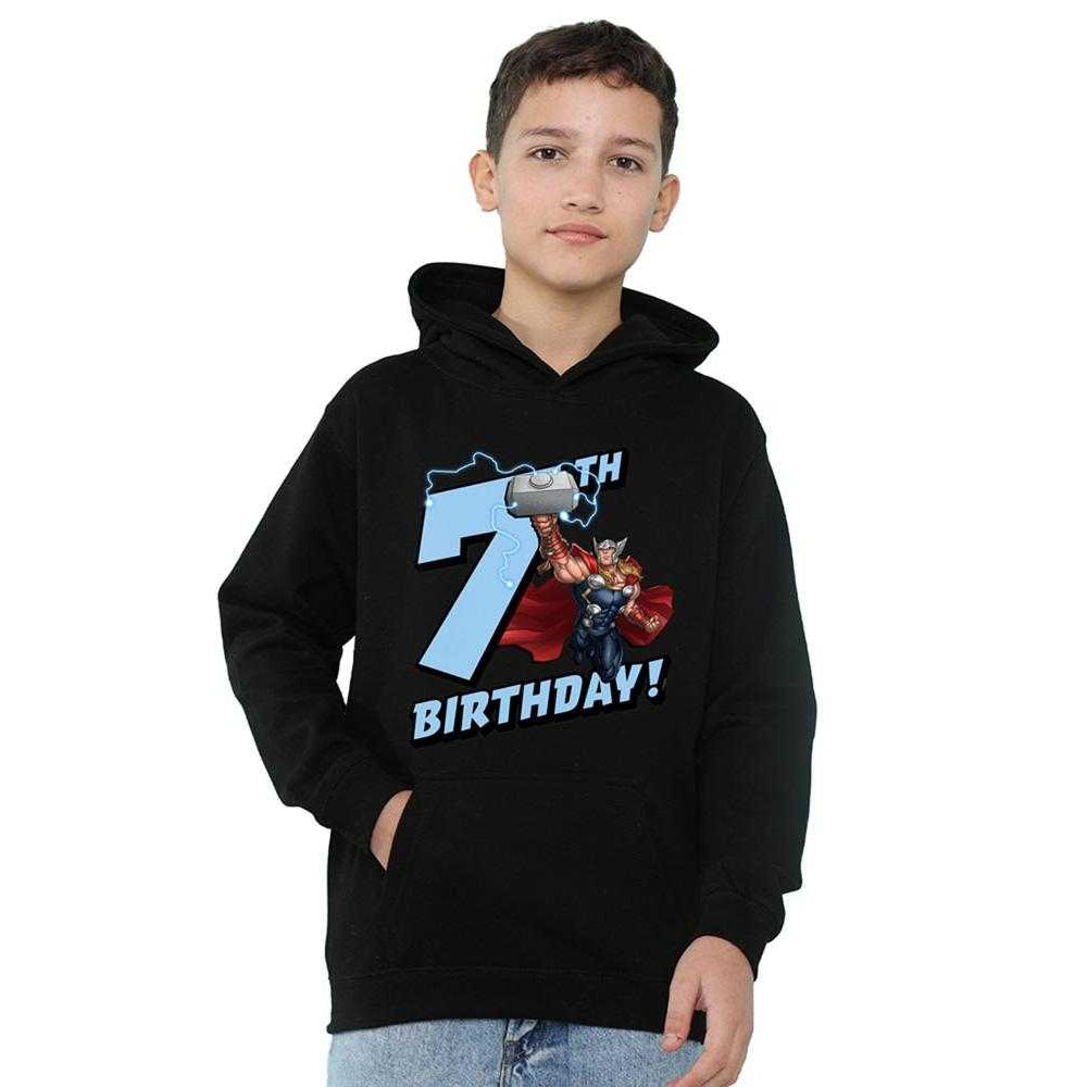 Black - Side - Marvel Childrens-Kids Thor 7th Birthday Hoodie