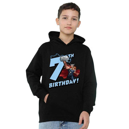 Black - Side - Marvel Childrens-Kids Thor 7th Birthday Hoodie