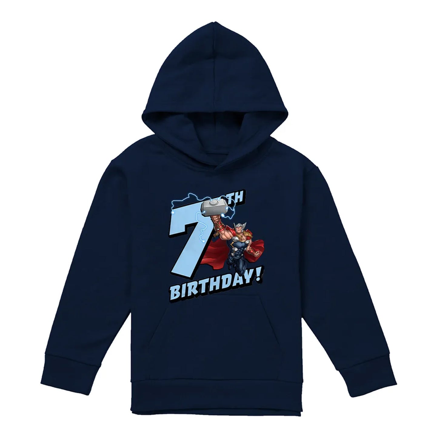 Navy - Front - Marvel Childrens-Kids Thor 7th Birthday Hoodie