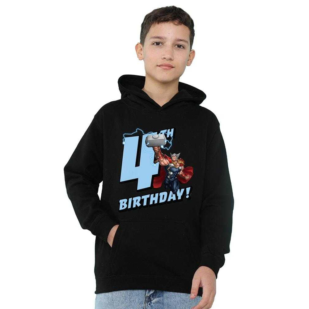 Black - Side - Marvel Childrens-Kids Thor 4th Birthday Hoodie