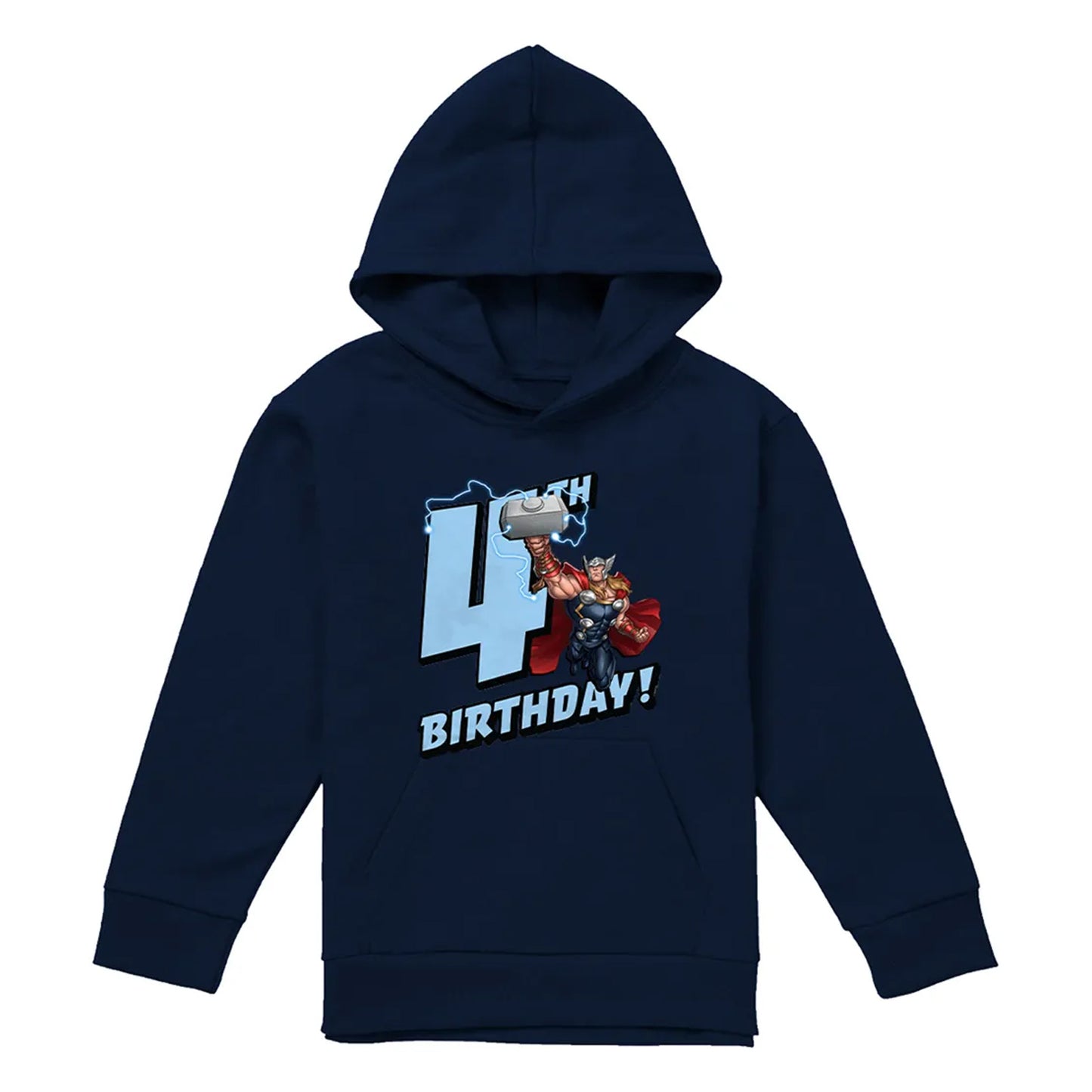 Navy - Front - Marvel Childrens-Kids Thor 4th Birthday Hoodie