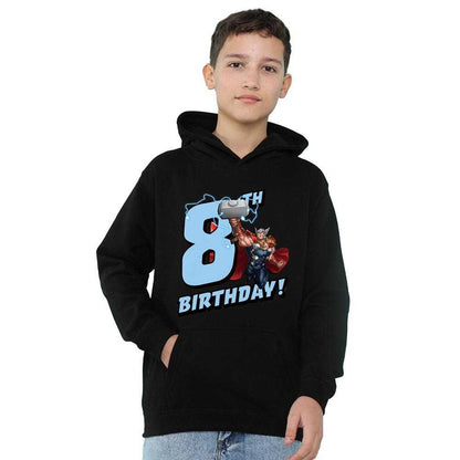 Black - Side - Marvel Childrens-Kids Thor 8th Birthday Hoodie