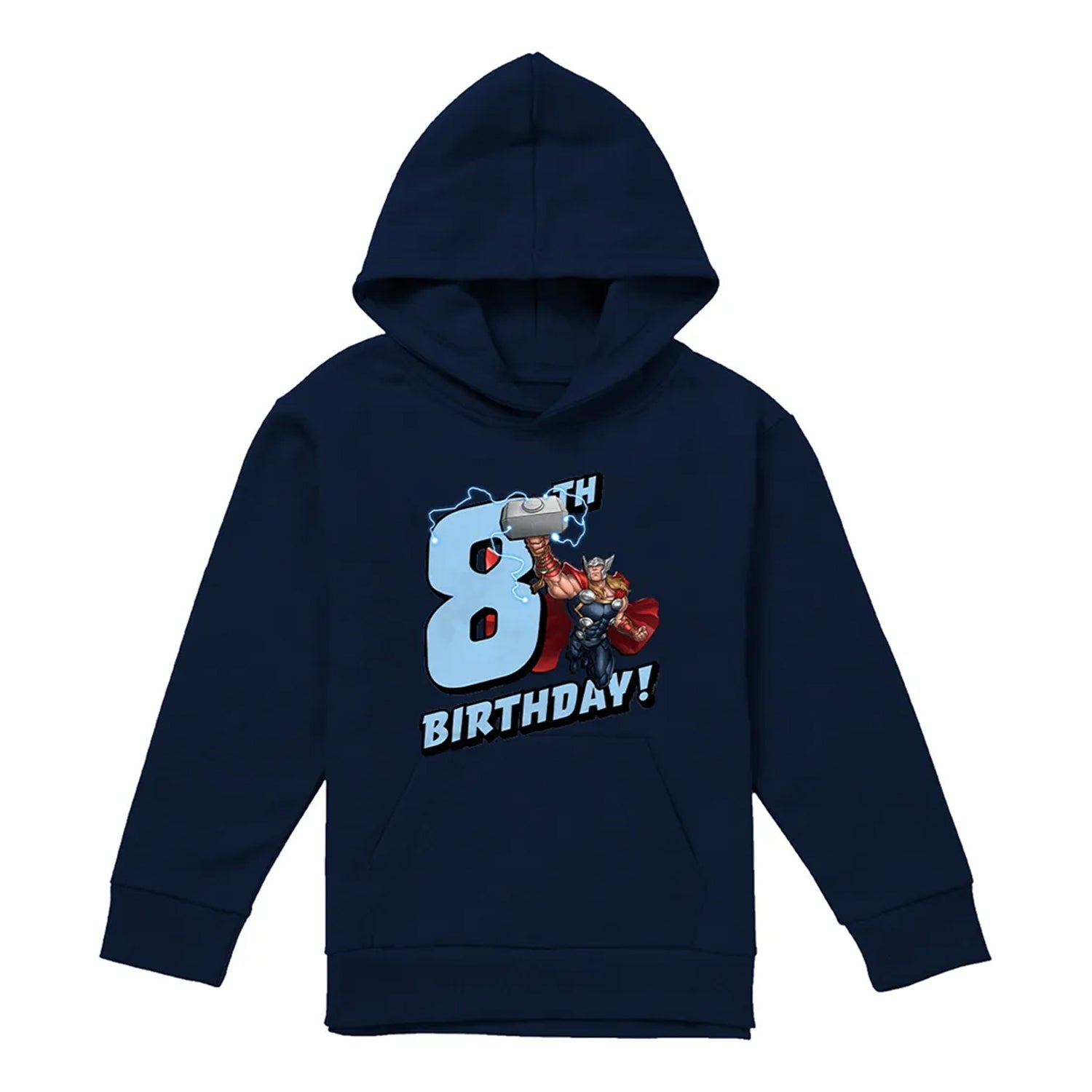 Navy - Front - Marvel Childrens-Kids Thor 8th Birthday Hoodie