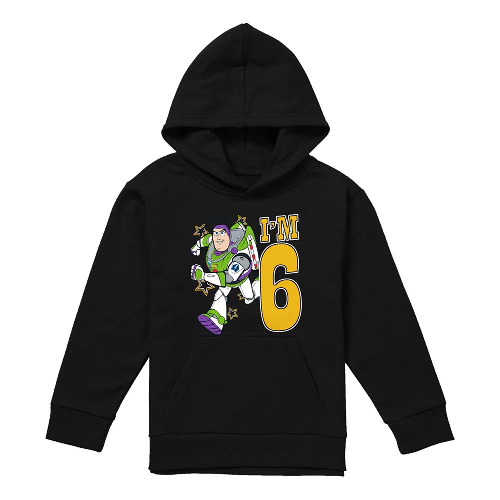 Black - Front - Toy Story Childrens-Kids I´m 6 Buzz Lightyear Birthday Pullover Hoodie