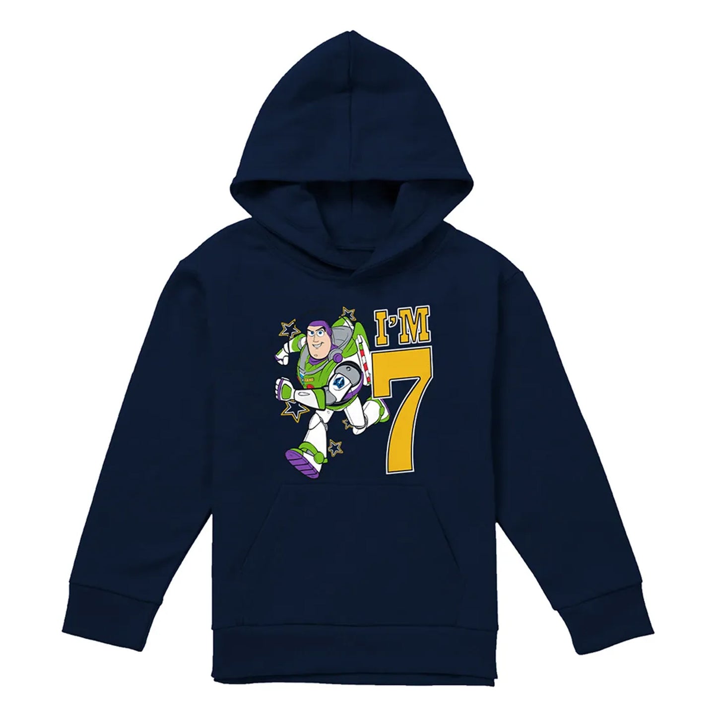 Navy - Front - Toy Story Childrens-Kids I´m 7 Buzz Lightyear Birthday Hoodie