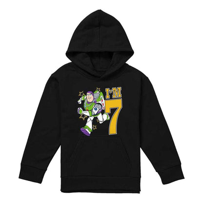 Black - Front - Toy Story Childrens-Kids I´m 7 Buzz Lightyear Birthday Hoodie