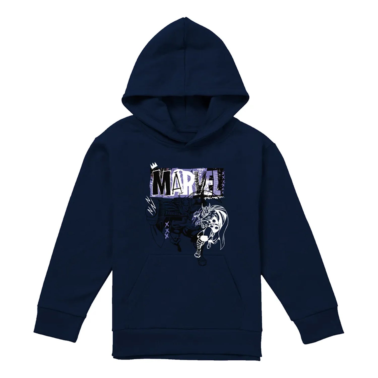 Navy - Front - Marvel Childrens-Kids Thor Thunder Hoodie