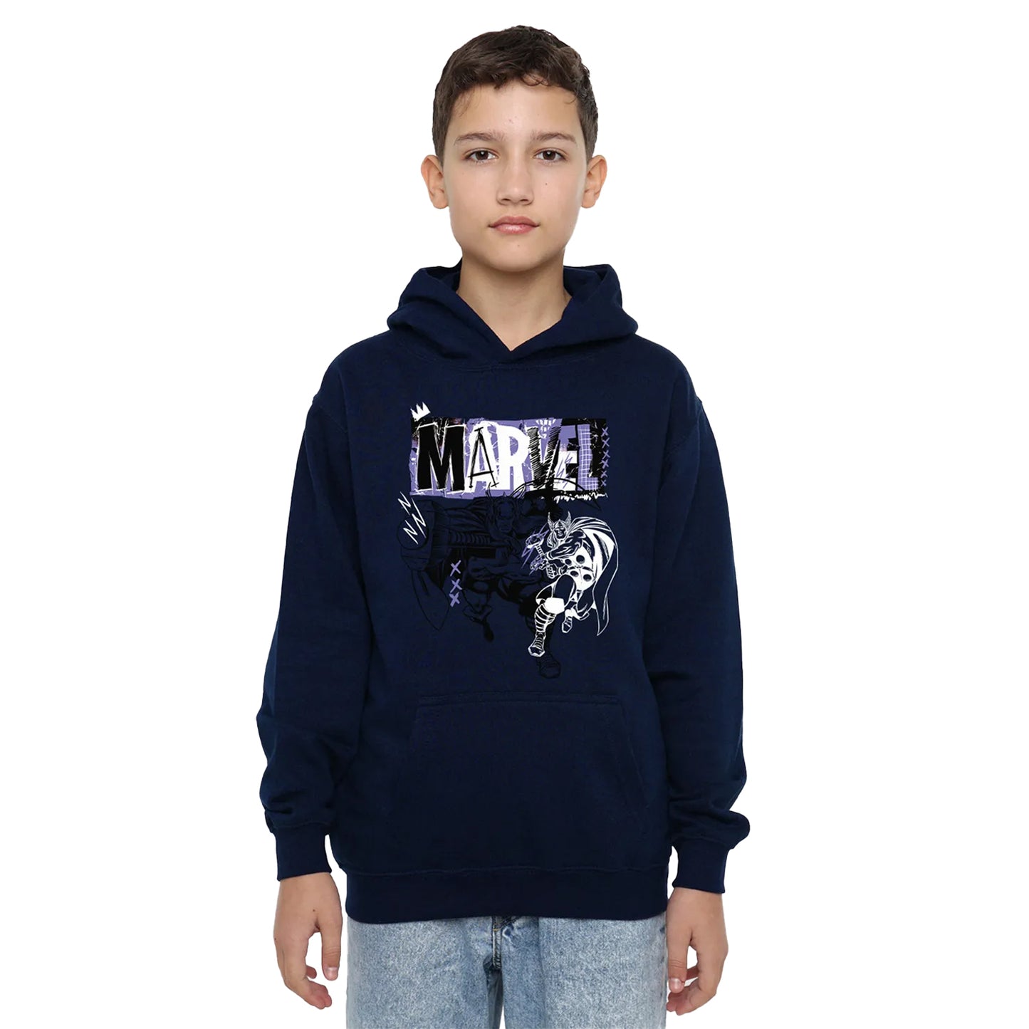 Navy - Side - Marvel Childrens-Kids Thor Thunder Hoodie