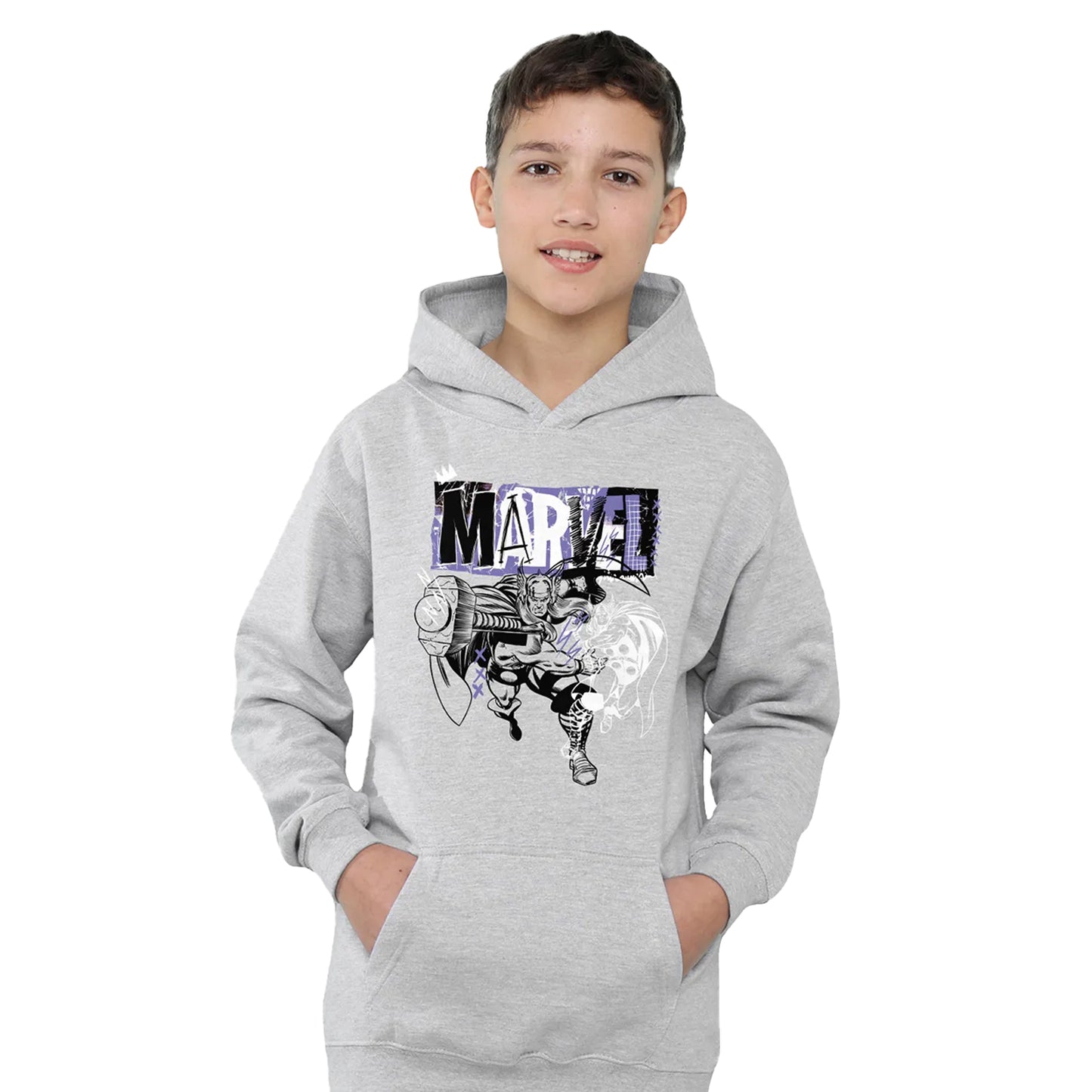 Athletic Heather - Side - Marvel Childrens-Kids Thor Thunder Hoodie