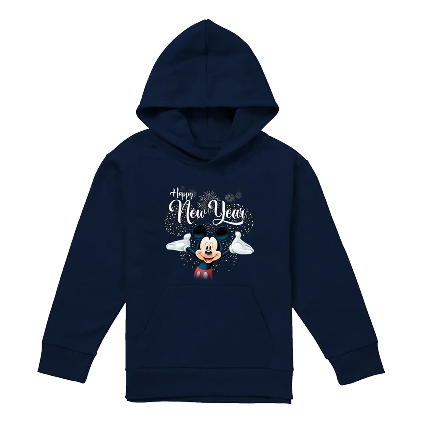 Navy - Front - Disney Childrens-Kids Bonne Année Mickey Mouse Firework Pullover Hoodie