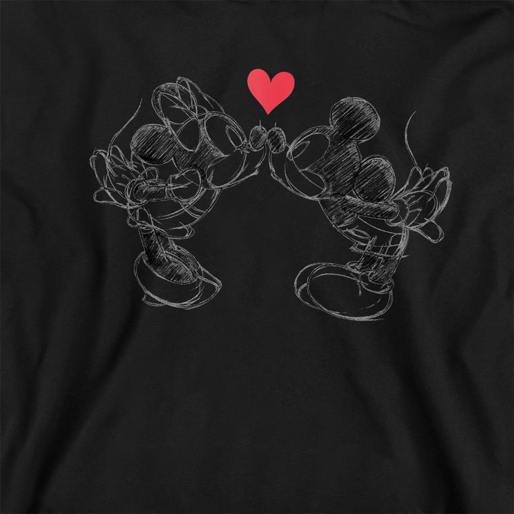 Black - Side - Disney Childrens-Kids Mickey Mouse & Minnie Mouse Sketch Kiss Valentine`s Day Pullover Hoodie