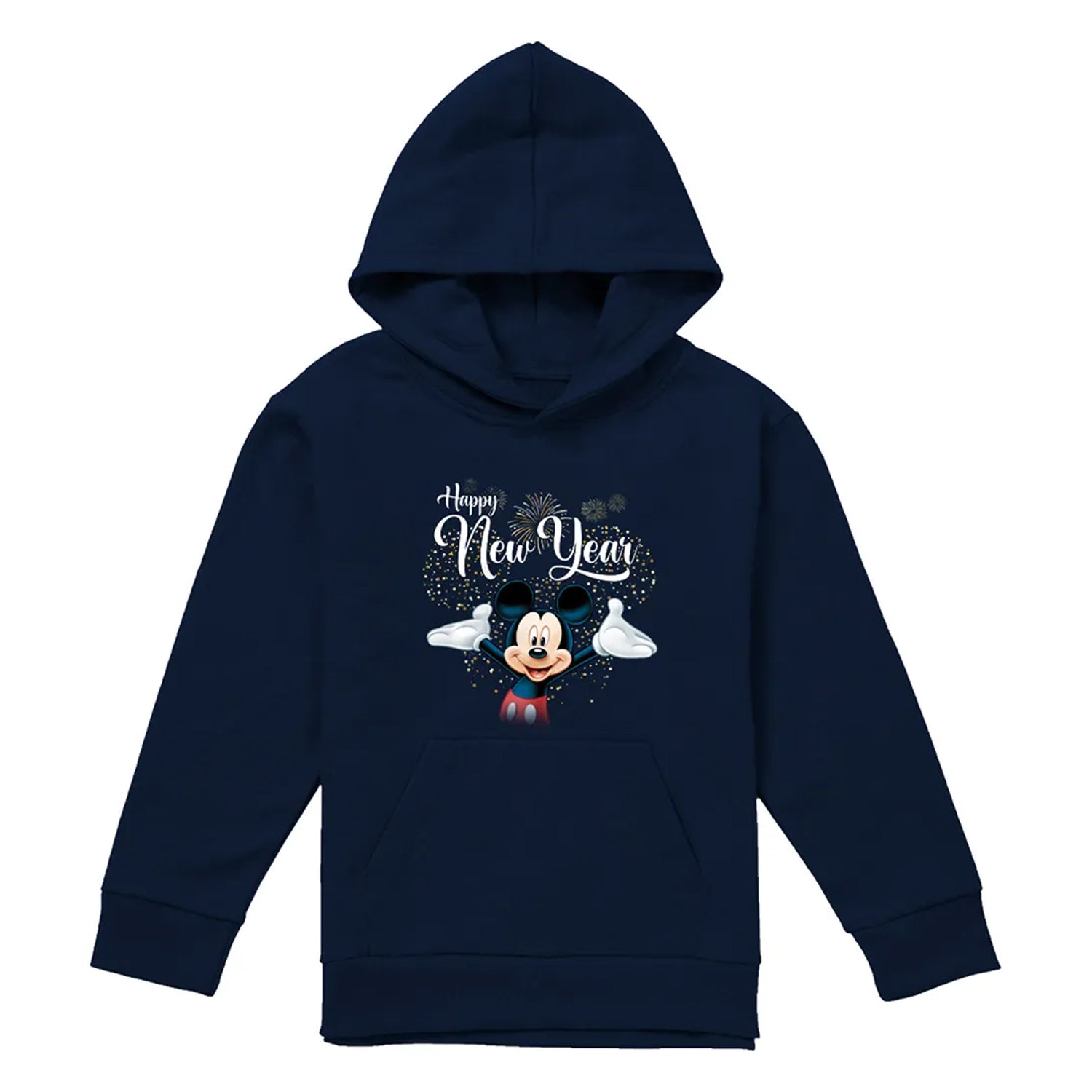 Navy - Front - Disney Childrens-Kids Frohes Neues Jahr Mickey Mouse Firework Pullover Hoodie