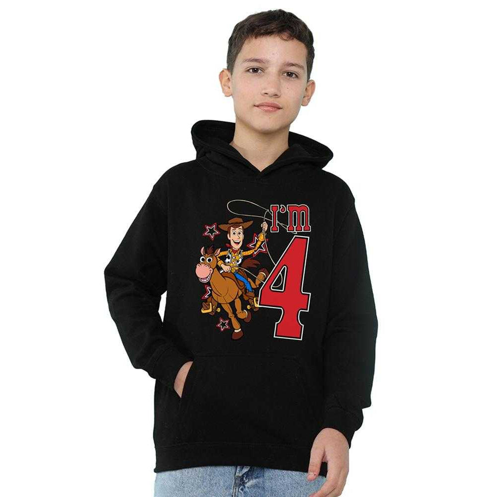 Black - Side - Toy Story Childrens-Kids I´m 4 Woody Birthday Hoodie