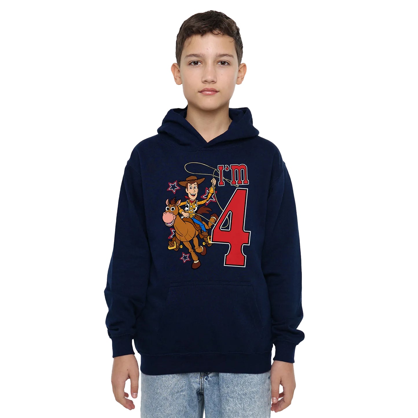 Navy - Side - Toy Story Childrens-Kids I´m 4 Woody Birthday Hoodie