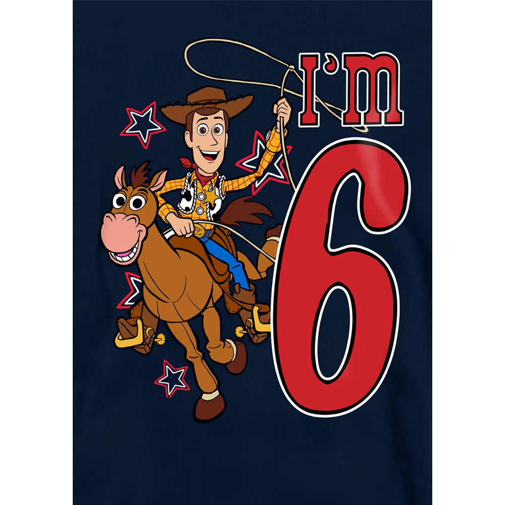Navy - Side - Toy Story Childrens-Kids I'm 6 Woody Birthday Hoodie